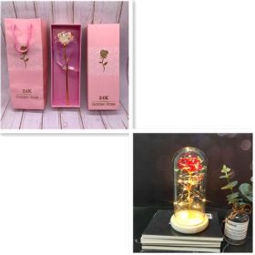 24K Luminous Color Gold Rose Flower Set (Option: Gold pink pack A)