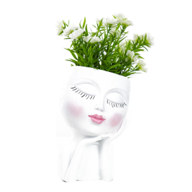 Resin Flower Pot Vase Artistic Sculpture Head Planter Flower Pot (Color: White)